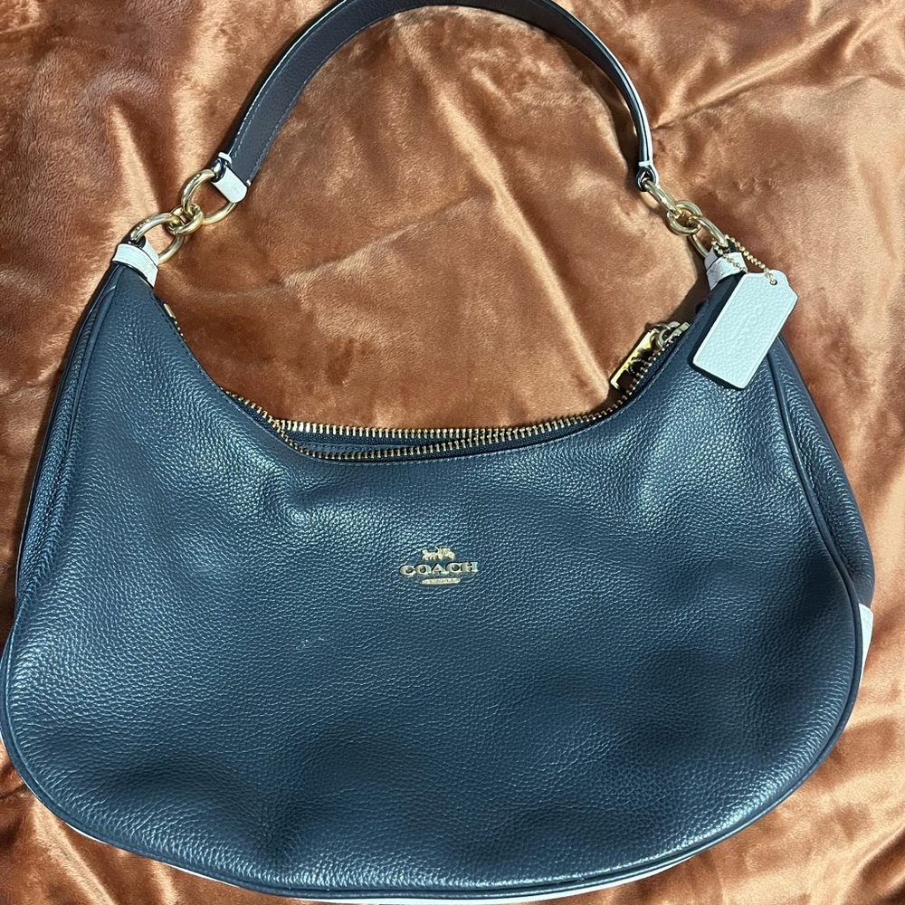 Coach Blue Pebbled Leather Hobo Bag with Gold Hardware